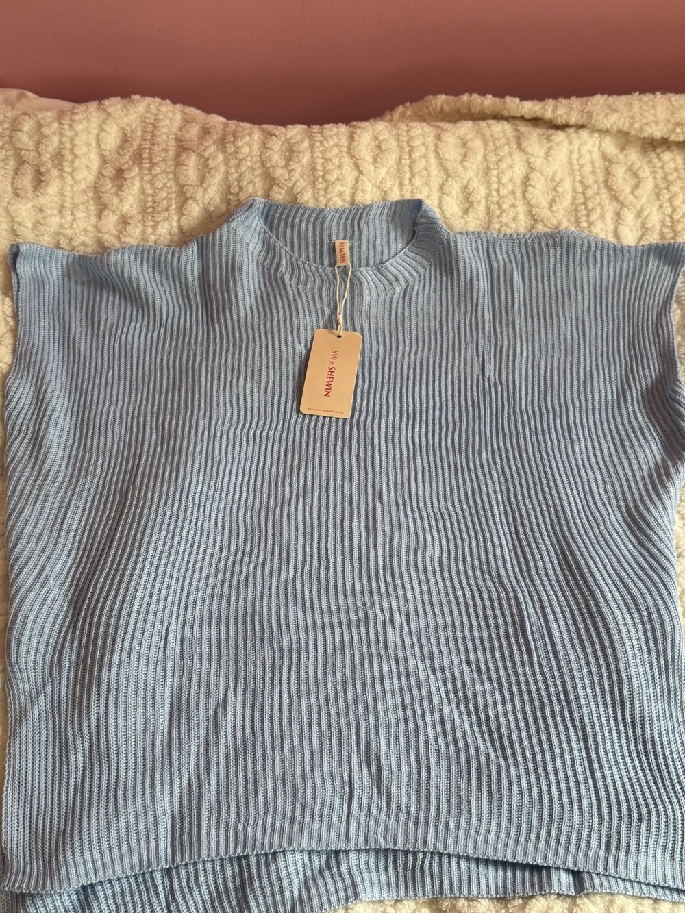 Ribbed Knit Short Sleeve Top in Light Blue by
